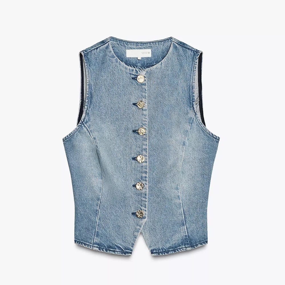 NWT Zara z1975 Denim Vest with Gold Buttons
